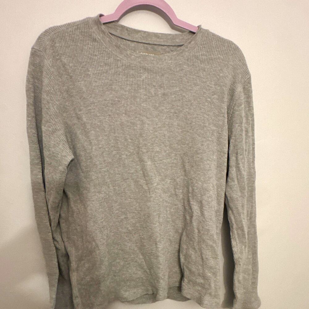 Everlane Men's L Gray Organic Cotton Waffle Knit Crewneck Pullover Sweater